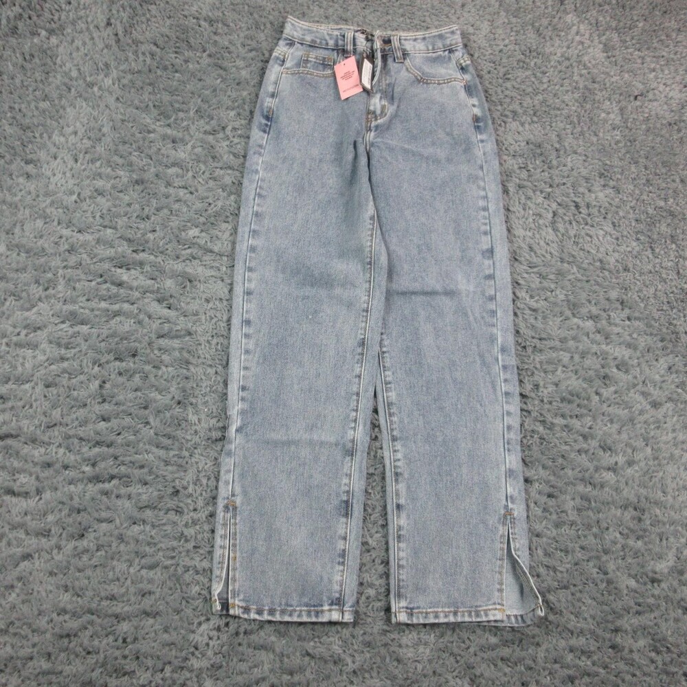 PrettyLittleThing Jeans Womens 2P Blue High Rise Split Hem Straight 24x28.5* NWT